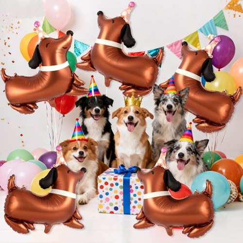 Dachshund Dog Birthday Balloons - 8 Pcs Foil Party Decor