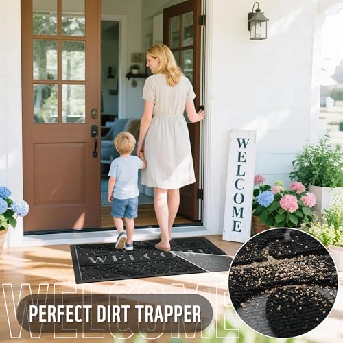 Yimobra Welcome Door Mat - 29.5x17in Non-Slip, Dirt Trapping Design