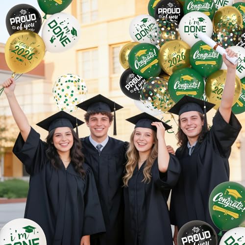72-Piece Green and Gold Graduation Balloon Set for Class of 2026