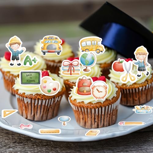 40PCS Edible Back to School Cupcake Toppers Wafer Paper Decorations