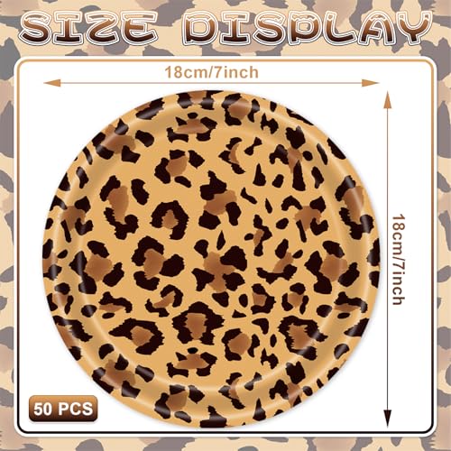 50 Pcs 7-Inch Leopard Print Paper Plates - Disposable Safari Party Supplies