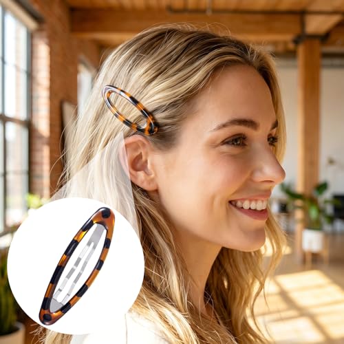 SmallCat 4 Pcs Oval Metal Snap Hair Barrettes, Non-Slip Hair Clips