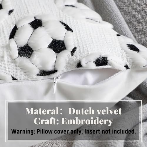 Soccer Throw Pillow Covers 18x18 Set of 2 - Plush Embroidered Sport Decor