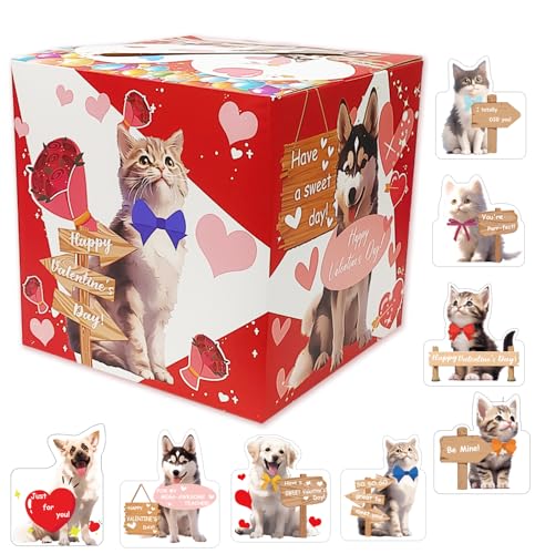 SietDESEO Pet Valentines Cards Box for Kids Classroom Exchange with 40 Cards