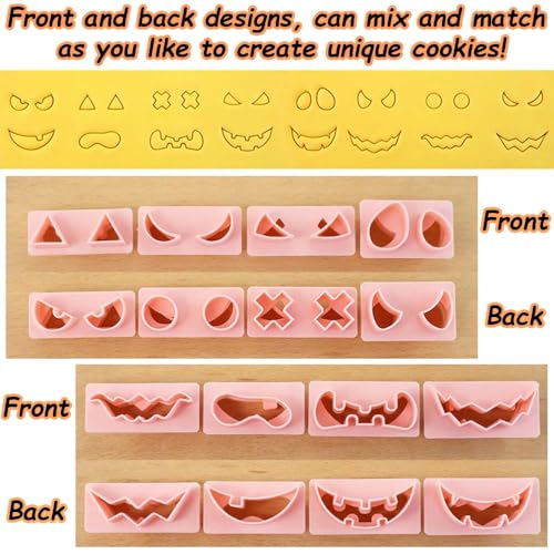 Lutoku Mini Pumpkin Cookie Cutter Set - 3D Halloween Raised Design Stamps