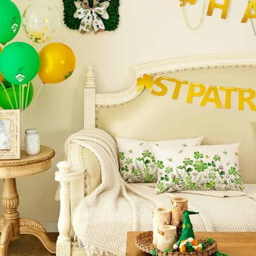 St. Patrick's Day Pillow Covers Set of 2, 12x20 Inch Shamrock Floral Decor