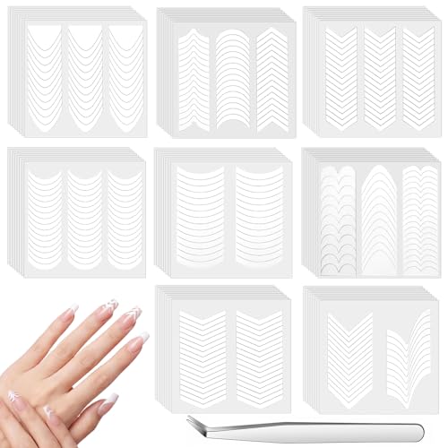 Ouligay 80 Sheets French Tip Nail Stickers, 8 Designs Manicure Guide Strips
