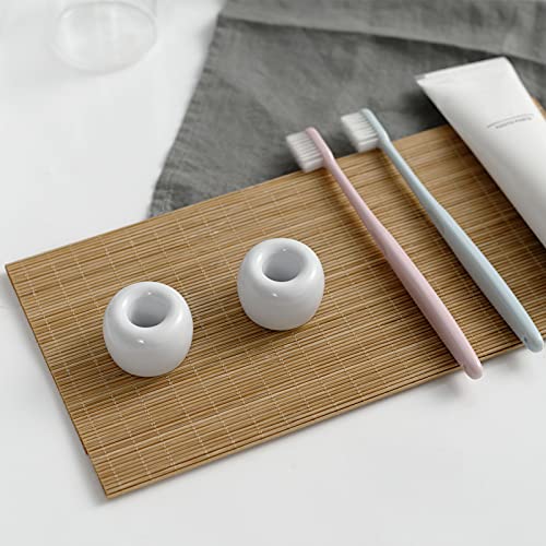White Mini Ceramic Couple Toothbrush Holder Set - Hand-Made Design