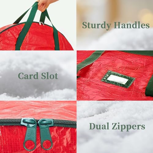 24" Christmas Wreath Storage Bags - 2 Pack with Heavy Duty Handles