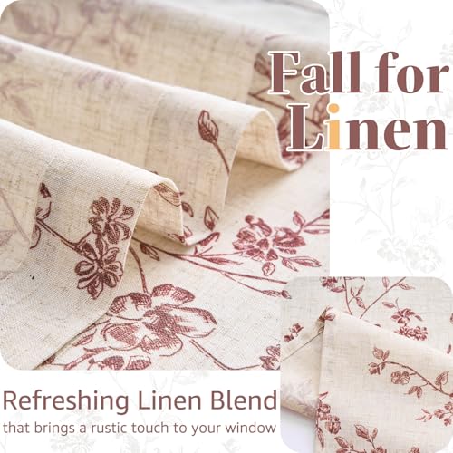 jinchan Floral Linen Kitchen Tier Curtains - 24 Inch, 2 Panels