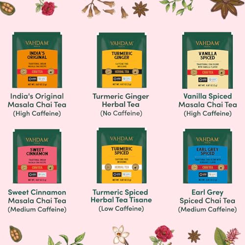 VAHDAM Chai Tea Variety Pack, 36 Eco-Friendly Pyramid Tea Bags - 6 Flavors
