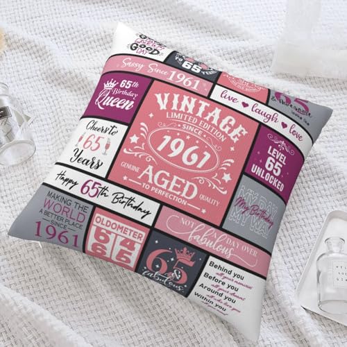 65th Birthday Pillow Cover for Women - 18x18 Inches, Soft Polyester