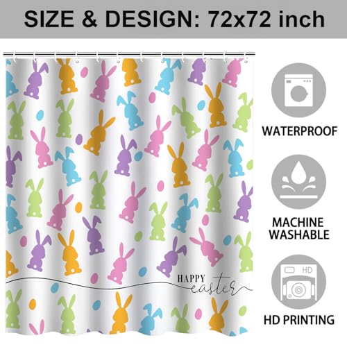 Easter Bunny Shower Curtain Set - Multicolor 72x72 Inches