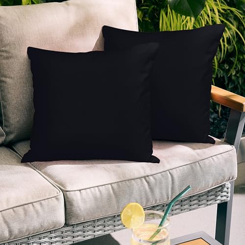 RIANGI 100% Cotton Throw Pillow Covers, 18x18 Black Cushion Covers, Set of 2