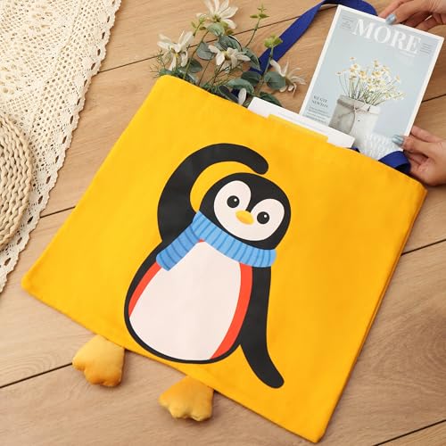 Qirrmiy 3D Penguin Canvas Tote Bag for Women - Reusable Shopping Bag
