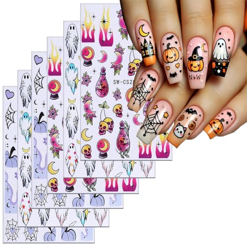 6 Sheets Halloween 3D Self-Adhesive Nail Art Stickers Decals Ghost Pumpkin
