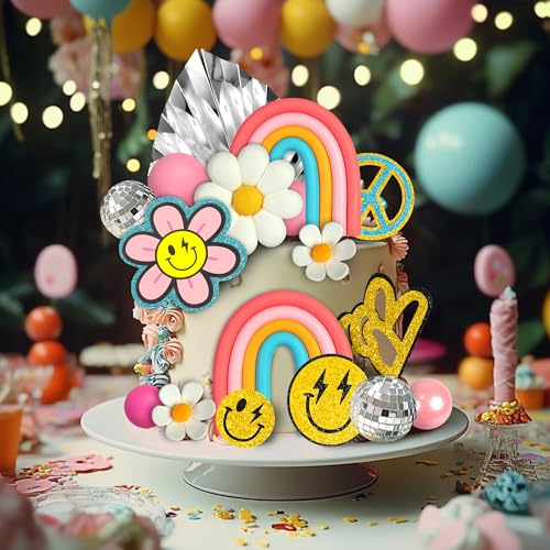 25 Pcs Boho Rainbow & Flower Cake Toppers for Birthday & Party Decor