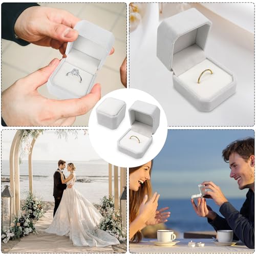 ZUFECY Velvet Ring Box for Engagement & Wedding Proposal, 2.17x1.97in, White Jewelry Case, Pocket-Sized, Elegant Gift