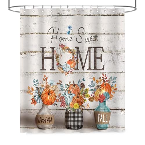 APROPHIC Fall Shower Curtain with Pumpkin Floral Design, 72x72in