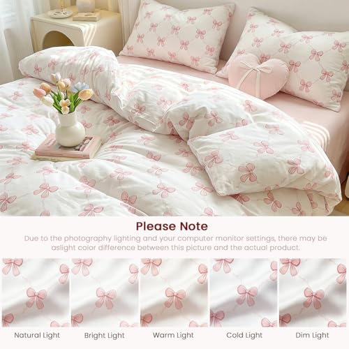 Twin Pink Bow Duvet Cover Set - Reversible & Soft