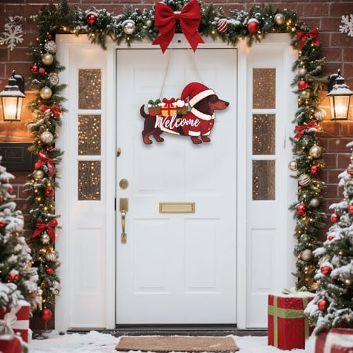 Christmas Dachshund Wooden Sign - Holiday Welcome Door Decor for Dog Lovers