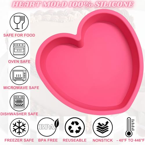 Heart Shaped Cake Pans Set of 2 - 8 Inch Nonstick Silicone Molds
