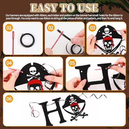 Black Felt Pirate Happy Birthday Banner - Reusable Party Bunting Decor
