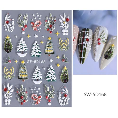 5D Embossed Christmas Nail Stickers Decals Santa Snowman 2PCS