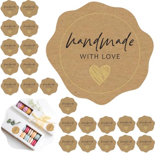 300 Made with Love Stickers - 1.75" Craft Paper Labels with Gold Foil