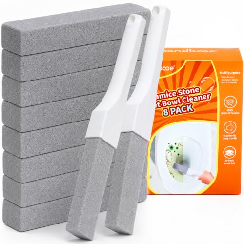 8 Pack Pumice Stone Toilet Cleaner with 2 Replaceable Handles - Gentle, Chemical-Free Bathroom Scrubber