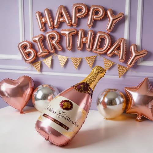 4PCS Rose Gold Champagne Bottle & Glass Balloons Set for Parties