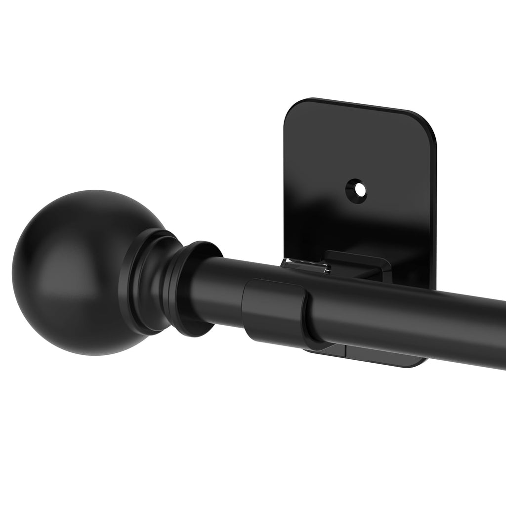 Sthumsup Curtain Rods No Drilling for Windows 48 to 84-90 Inches, 5/8 Inch Black Renter Friendly Adjustable Curtain Rod with 3M Adhesive Brackets