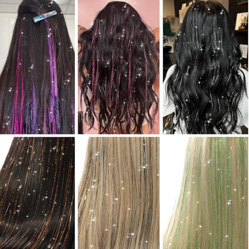 12Pcs Clip-In Hair Tinsel Kit - 23.5 Inch Glitter Extensions