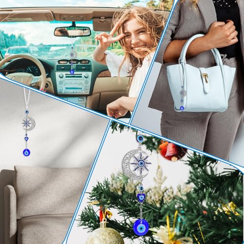 16.5-Inch Evil Eye Car Pendant with Moon & Sun Beads - Blue Decor