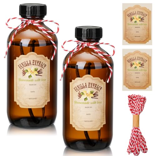 Suclain 2 Pack 8 oz Amber Glass Vanilla Extract Bottles Set