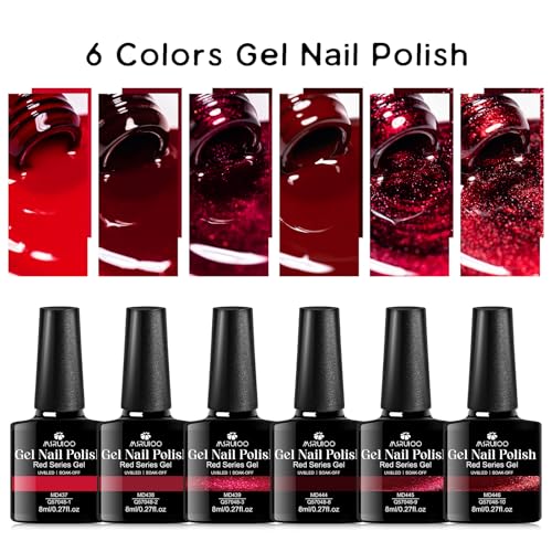 MSRUIOO Red Gel Nail Polish Set with Cat Eye Gel and Magnet