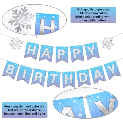 Snowflake Happy Birthday Banner - Winter Wonderland Party Decor