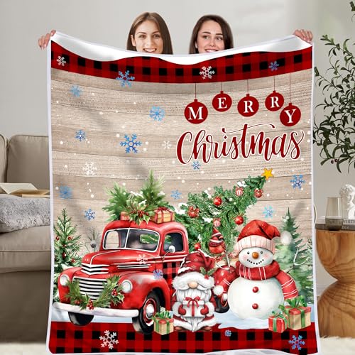 Christmas Blanket - Snowman & Red Truck Flannel Throw 50x60