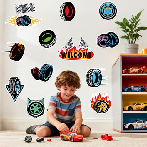 Race Car Party Door Banner Set - 12 Racing Wheel Decorations