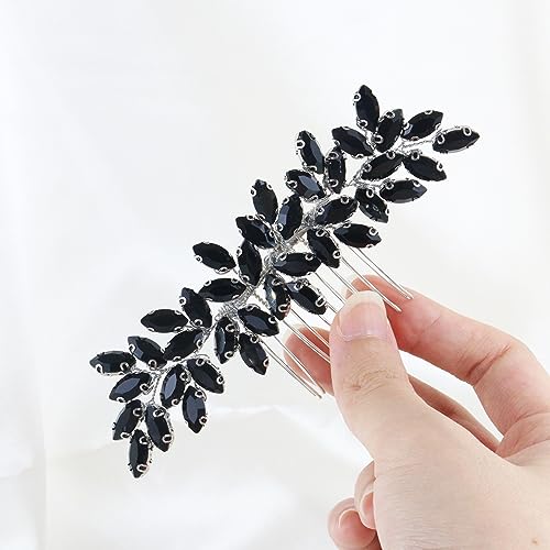 Brihasory Black Rhinestone Bridal Hair Comb Wedding Hair Accessory