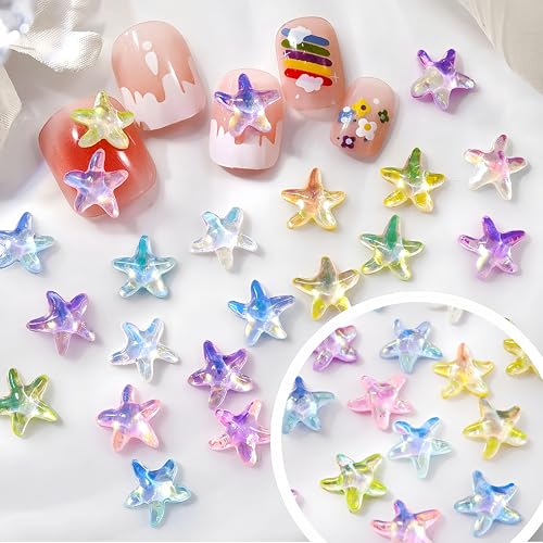Starfish Nail Charms 200Pcs Colorful 3D Resin Beach Nail Gems for DIY