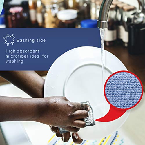 FAYINA Dual-Sided Microfiber Dish Sponge & Scrubber - 3 Pack Non-Scratch