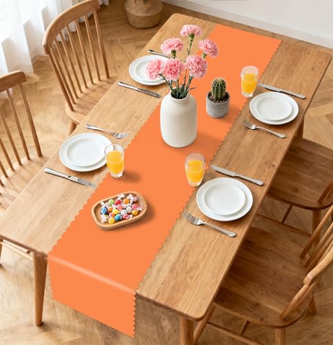 Orange Scalloped Plastic Table Runner - 6 Pcs Disposable 14x108 Inch for Wedding Party