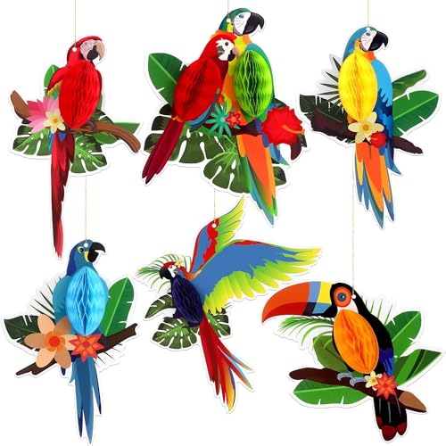 Tropical Birds Parrot Honeycomb Cutouts - 6 Pack for Luau Party