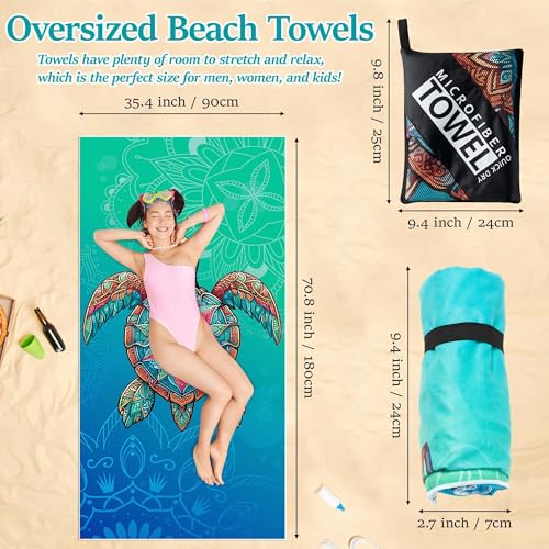 GKgyeus Blue Turtle Oversized Microfiber Beach Towel - Quick Dry, Sand-Free, 71x35 Inches for Pool & Travel