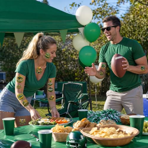 Football Temporary Tattoos 6 Sheets, Green Rugby Party Favors for Teens