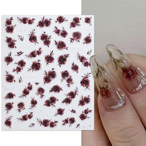 IDDFEVE Rose Floral Nail Stickers Semi-Transparent Flower Decals 3 Sheets