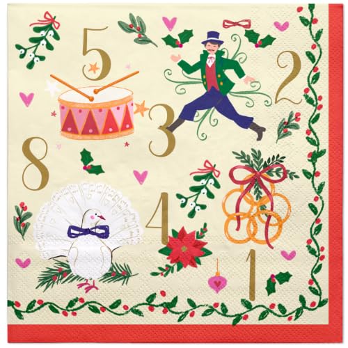 Christmas Paper Napkins 50Pcs - Countdown 12th Day 3-Ply Holiday Table Decor