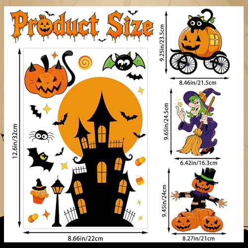 8 Sheets Halloween Window Clings Decor - Spooky Ghosts, Pumpkins & Bats