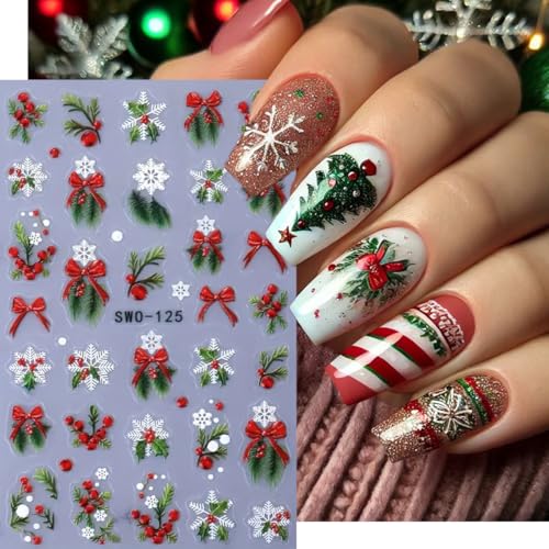 Christmas 3D Nail Art Stickers Decals - Winter Snowflake & Holly (3 Sheets)